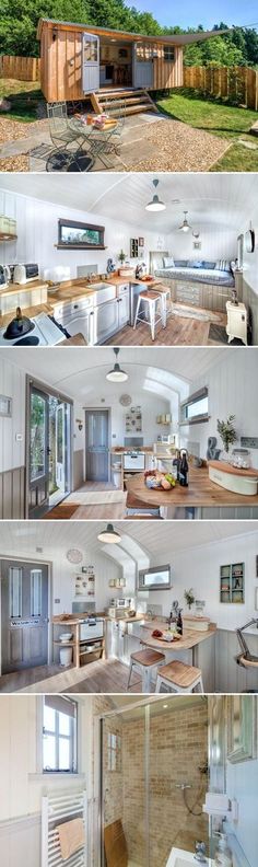 four different views of the inside of a house