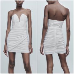 Brand New With Tags! Size Xs Or S Perfect For A Bachelorette Party Or Bridal Shower! Flirty Sweetheart Neckline Dress With Ruched Back, White Ruched Corset Dress In Flirty Style, White Ruched Corset Dress Flirty Style, White Ruched Corset Dress With Flirty Style, White Ruched Flirty Corset Dress, Ruched Mini Dress With Sweetheart Neckline, White Ruched Corset Dress For Cocktail, Night Out Dress With Sweetheart Neckline And Ruched Back, Ruched Dress With Sweetheart Neckline For Brunch