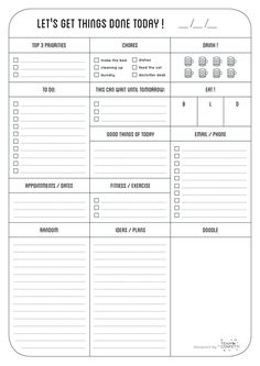 a printable planner with the words let's get things done today