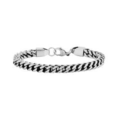 Men's Stainless Steel Franco Chain Bracelet Made of durable stainless steel, this handsome Franco link chain bracelet will give him a polished, stylish edge for many years to come.       Measures approx. 8-1/2"L x 1/4"W x 1/4"H     Made of stainless steel     Lobster claw clasp Stainless Steel Link Bracelet With Curb Chain, Stainless Steel Curb Chain Link Bracelets, Stainless Steel Cuban Link Bracelet With Box Chain, Cuban Link Stainless Steel Bracelet With Adjustable Chain, Stainless Steel Cuban Link Bracelet With Adjustable Chain, Link Chain Bracelet, Mens Jewelry Bracelet, Link Chain, Lobster Claw