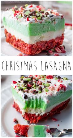 christmas lasagna cake with green and white frosting