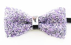 Mens Crystal and Beaded Extra Fancy Lavender And Silver Adjustable Bling PreTied Mans Bow Tie Purple Bow Tie For Party, Purple Party Bow Tie, Elegant Purple Bow Tie For Party, Adjustable Bow Tie For Summer Party, Adjustable Ribbon Bow For Party, Summer Party Adjustable Bow Tie, Adjustable Decorative Bow Tie For Party, Adjustable Party Bow Tie With Decorative Bow, Adjustable Detachable Bow Tie For Party