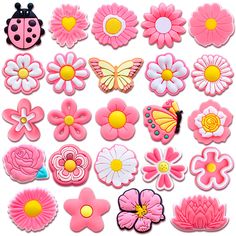 PRICES MAY VARY. 【Pink Flower Charms For Shoes】Each set includes 24pcs flower charms, different shoes decoration charms shape,make more and better collocations.   【Popular Charms Accessories】These funny shoe decoration charms pins have vivid color,make you shoes unique,funny and beautiful.  【Premium Quality】Made of premium PVC materials,not easy to deform or break, durable and waterproof.  【Easy to Use】To install the plant shoes decoration charm, please hold it and insert it from 45 degree angle Flower Jibbitz, Plant Shoes, Charms For Shoes, Shoes Decoration, Funny Shoes, Shoe Decoration, Shoes Unique, Flower Shoes, Clog Sandals