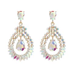 Material: Alloy Color: AB Color, Color, Green Fashion Element: Water Drop Style: INS Style Multicolor Teardrop Chandelier Earrings For Party, Multicolor Teardrop Earrings For Party, Colorful Crystals, Element Water, Crystal Drop, Water Drops, Water Drop, Green Fashion, Earring Necklace