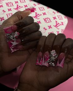 Monster High Nails, Pink Book, Girly Acrylic Nails, Cute Acrylic Nail Designs, Hello Kitty Nails