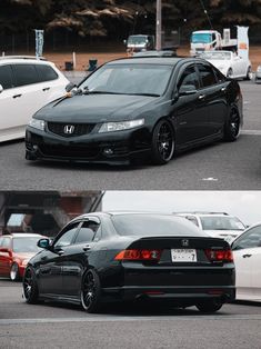 two different cars parked side by side in a parking lot next to each other,