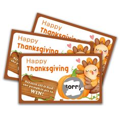 three thanksgiving cards with the words happy thanksgiving and a turkey holding a sign that says sorry