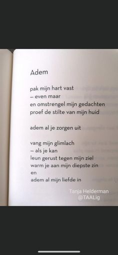 an open book with the words adem written in white and black font on it