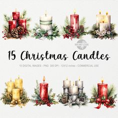 15 christmas candles clipart bundle