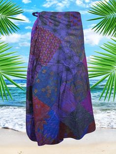 Womens Boho Wrap Skirt, Purple Patchwork Cotton Wrap Skirts, One size, This one-size purple patchwork cotton wrap skirt is an absolute must-have wardrobe staple. Its comfortable, lightweight material is perfect for any occasion, and the unique design guarantees you'll stand out in the crowd. Summer time bohemian chic clothing can be dressed up in so many different ways, its your imagination unlimited! Add some boho-chic to your wardrobe with this fun flare skirt. Coachella music festivals and sa Purple Cotton Beach Skirt, Boho Wrap Skirt, Cotton Wrap Skirt, Bohemian Chic Outfits, Vintage Style Skirts, Coachella Music, Skirt Purple, Wrap Skirts, Chic Clothing