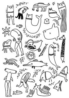 an image of egyptian art with animals and people in black and white ink on paper