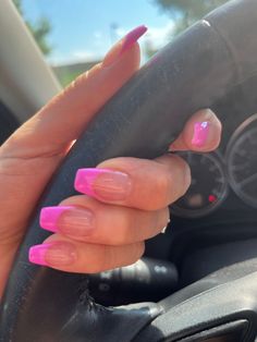 Summer manicure Pink Summer Nails Simple, Square Gel Nails, Pink French Tips, Nail Inspired, Girly Nails, Pink French Nails, Teen Nails, Plain Nails, Simple Acrylic