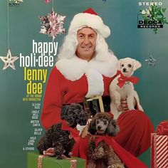 a magazine cover with a man in santa claus's outfit holding several poodles