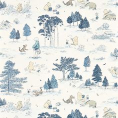 winnie the pooh wallpaper in blue and white