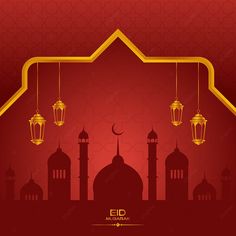 an islamic background with lanterns and mosques