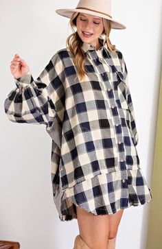 Easel Plaid Long Sleeve Oversized Flannel Dress Our model is wearing a large. Long Sleeve Oversized Shirt, Curvy Swim, Oversized Shirt Dress, Oversized Flannel, Flannel Dress, Plaid Tunic, Curvy Dress, Style Mistakes, Button Dress