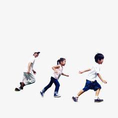 three young children are running in the air