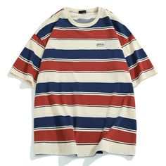 924108365-7 Harajuku Clothes, Mens Stripes, Baggy Pants, Couple T-shirt, Streetwear Y2k, Street Wear Urban, Style Streetwear, Red Stripe, Color Shorts