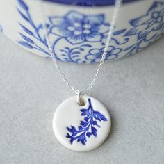 Royal Blue Jewelry, Collar Hippie, Fern Necklace, Handmade Pendant Necklace, Dainty Pendant