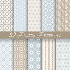 a set of seamless patterns in shades of blue, beige and white for wallpaper