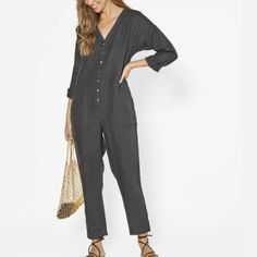 Bundle & Save + Discount Shipping On All Bundles! Refer To Pics/Staining On Sleeve Hem Casual V-neck Pantsuit For Spring, Casual V-neck Spring Pantsuit, Spring Casual V-neck Pantsuit, Casual Daywear Jumpsuits And Rompers For Fall, Casual Jumpsuits And Rompers For Fall Daywear, Relaxed Fit Jumpsuits And Rompers With Pockets For Daywear, Casual Summer Pantsuit For Loungewear, Casual Summer Loungewear Pantsuit, Relaxed Fit Overalls For Daywear