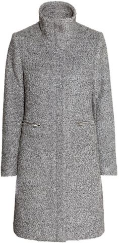 H&M - Wool-blend Bouclé Coat Gray Long Sleeve Wool Sweater Coat, Gray Wool Long Sleeve Sweater Coat, Cozy Gray Wool Outerwear, Hm Grey Coat, Duffle Coat Women, Gray Single-breasted Wool Coat, Womens Clothing Websites, Boucle Coat, Fitted Coat