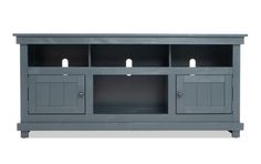 an entertainment center with two doors and three drawers on one side, in grey painted wood