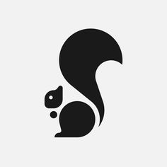 the squirrel logo is black and white, with an animal's tail sticking out