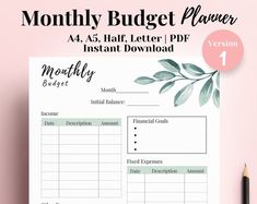 a printable budget sheet with the text, money budget power as it sits on top of a pink background