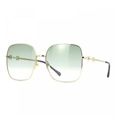 Welcome to Ossa Frames, where luxury meets style in the form of Gucci's latest eyewear masterpiece - the GG0879S 003 Gold/GreenGradient. This stunning pair of sunglasses is the epitome of elegance and sophistication, perfect for the modern woman who wants to make a bold fashion statement. Crafted from high-quality metal, these Gucci sunglasses feature a timeless square frame in a luxurious gold hue. The green gradient lenses add a touch of mystique and allure, creating a striking contrast that will turn heads wherever you go. The oversized design adds a touch of glamour to any outfit, making these sunglasses the perfect accessory for any occasion. With a lens socket width of 61 and a temple length of 140, these Gucci sunglasses are designed to provide a comfortable and secure fit for women Luxury Gucci Sunglasses With Metal Frame, Gucci Frames, Gucci Brand, Designer Shades, Green Gradient, Outfit Making, Gucci Sunglasses, Grey Lenses, Square Frame