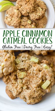 apple cinnamon oatmeal cookies on a plate with an apple in the background