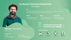 a man with glasses and a beard is standing in front of a green background that says, custom personal powerpoint template