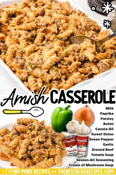 Amish Casserole Ground Beef Seasoning, Seasoned Ground Beef, Rotini Pasta, Beef Casserole Recipes, Easy Dinner Recipe, Beef Casserole, Best Dinner Recipes