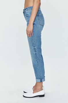 Riley Mid Rise Girlfriend Jeans Introducing the Riley Mid Rise Girlfriend Jeans - a rolled crop jean with a medium blue wash. Elevate your denim game with this sophisticated and exclusive piece. Its cropped style is both chic and practical, perfect for showcasing your favorite shoes. Embrace luxury and style with the Riley Jean. Rolled Ankle, Denim Jogger Pants, Basic Shoes, Maxi Jumpsuit, Girlfriend Jeans, Casual Rompers, Denim Joggers, A Boyfriend, Stylish Clothes For Women