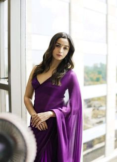 Sarees Function, Saree Marriage, Plain Chiffon Saree, Formal Saree, Purple Saree