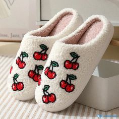 Orcajump - Cozy and Adorable Cartoon Strawberry Winter Cotton Slippers with Thick Sole for Warmth and Comfort at Home Cartoon Strawberry, Cotton Slippers, Adorable Cartoon, Cherry, At Home, Slippers