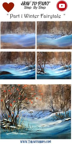 how to paint winter landscape with water and trees