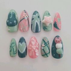 Nailspo Summer, Mofusand Nails, Miku Nails, Green Miffy, Silly Nails, Nails Almond Medium, Miffy Nails, Graphic Nails, Aesthetic Nail Ideas