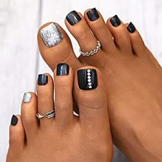 Black Toe Nails, Fall Toe Nails, Simple Toe Nails, Fake Toenails