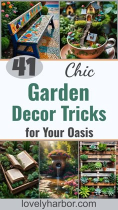 41 Stunning Garden Decor Ideas For An Aesthetic Backyard Garden Images Beautiful, Garden Decor Ideas Diy Creative, Unique Garden Art Creative Ideas, Garden Diy Décor, Planter Garden Ideas, Magical Garden Ideas, Whimsical Garden Ideas, Hanging Garden Art, Rustic Yard Decor