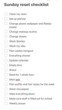 Sunday Reset Checklist Cleaning, Sunday Reset Cleaning Checklist, Sunday Reset Routine Checklist For Teens, Sunday Reset Checklist, Sunday Night Reset, 8th Grade Tips, Reset Checklist, Weekly Reset, Clean Room Checklist