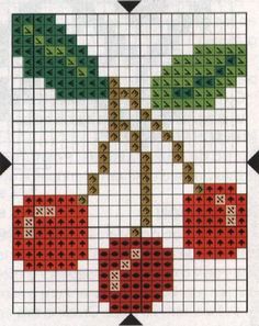 a cross stitch pattern with red and green flowers