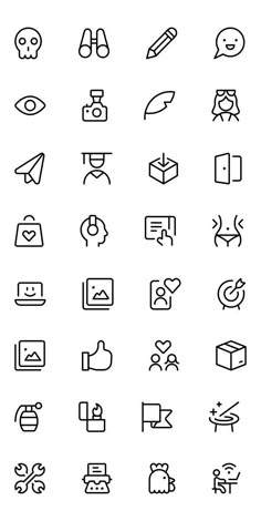 the icons for different types of items are shown in black and white, as well as symbols