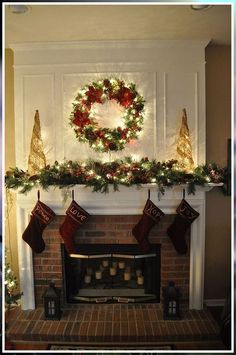 Christmas Fireplace Decor - Just In! Awesome products from leading brands to meet your supply needs. Mantle With Garland And Stocking, Garland And Stockings On Fireplace, Garland Christmas Decor Fireplace, Fireplace Christmas Decorations Simple, Garland For Fireplace Christmas, Christmas Garland On Fireplace, Decor For Christmas Ideas