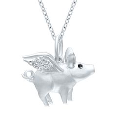 Believable style stuns from this flying pig diamond accent pendant featuring 12 round single cut diamonds and two round single cut black diamonds set in sterling silver. | Flying Pig Diamond Accent Pendant Necklace | Sterling Silver | White | Size 18" | Helzberg Diamonds Helzberg Diamonds, Flying Pig, Silver Prices, Black Diamonds, Stone Cuts, Necklace Sterling Silver, Silver Diamonds, Spring Rings, Diamond Pendant