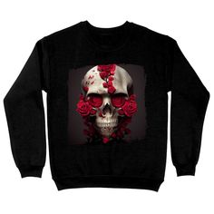 When soft comfort is what you seek, Floral Skull Sweatshirt is what you need. Beautiful Graphics Crewneck Sweatshirt is made from a 50% U.S. Cotton/50% Polyester blend, this warm 8.0 oz sq/yd classic fit style looks great and makes a great canvas for decorating. ✅ 50% Cotton, 50% Polyester ✅ Made in USA ✅ Machine Wash ✅ This Gothic sweatshirt is made by specially spinned fibers that make very strong and smooth fabric, perfect for printing. Polyester fibers are extremely strong, resistant to most Luxury Skull Print Crew Neck Top, Luxury Crew Neck Top With Skull Print, Gothic Sweatshirt, Skull Sweatshirt, Floral Skull, Crewneck Sweatshirt, Fitness Fashion, Sweat Shirt, Looks Great