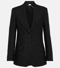 GG jacquard wool blazer in black - Gucci | Mytheresa Gucci Outfits, Gucci Horsebit, Blazer Fashion, Wool Blazer, Black Blazers, Straight Pants, Outerwear Women, Flap Pocket, Designing Women