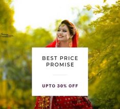 a woman in a red dress with the words best price promise up to 30 % off