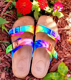 Be Soleful! Tie-Dye Sandals for the Colorful Hippie! Available in women's sizes 6-10 by BeEverythingTieDye on Etsy Adjustable Buckle Closure Sandals For Festival, Multicolor Adjustable Sandals, Multicolor Adjustable Strap Sandals, Bohemian Sandals With Buckle Closure And Adjustable Fit, Fun Adjustable Sandals For Beach Season, Multicolor Open Toe Sandals With Adjustable Strap, Multicolor Summer Sandals With Adjustable Strap, Rainbow Sandals For Spring Beach Outing, Rainbow Sandals For Beach In Spring