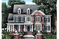 this is an artist's rendering of the front elevation of these country house plans